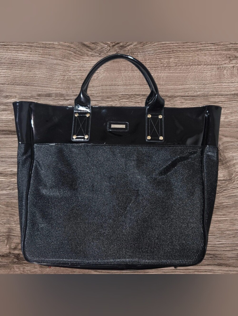 Versace Parfums Black Patent Leather Large Tote Bag Travel Weekender Shopper